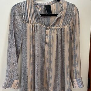 dolan Cream and Blue Striped Button-Front Blouse